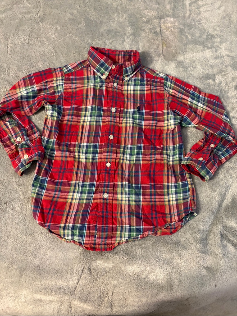 Ralph Lauren Red Plaid Button-Down Shirt with Green & Navy